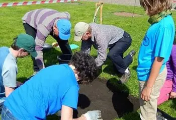 School children taking part in the Swaledale Big Dig