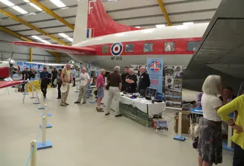 Visitors and an aircraft at Newark Air Museum South Field Site Display Hall