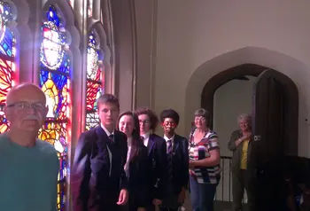 Friends of Stoke Minster with the newly restored First World War memorial window