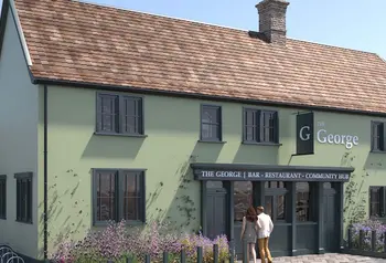 An artist impression of The George Community Pub, showing the green exterior.