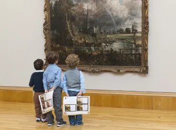 Viewers admiring Constable's painting 'Salisbury Cathedral from the Meadows'