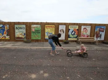Family playing at Beamish open air museum