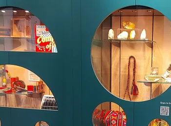 An exhibition case at the Museum of Enfield with objects on display
