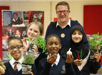 Victoria Park school pupils and teacher who took in the Memories of Spice from Smethwick project