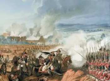 Painting depicting Attack on the British Squares by French Calvary, Battle of Waterloo, 1815 by Denis Dighton