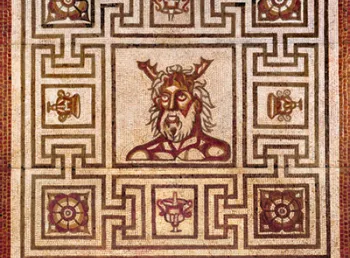 One of St Albans impressively in-tact mosaics, featuring the Roman God Oceanus