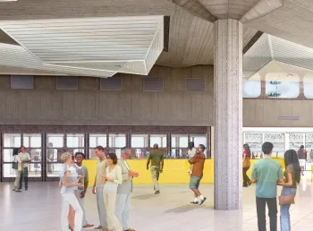 Artist impression of Queen Elizabeth Hall Foyer with improved access and views to the terraces