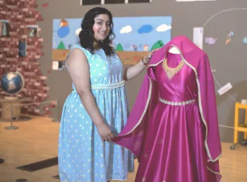 Sanna pictured with her recreation of her grandmother's wedding dress
