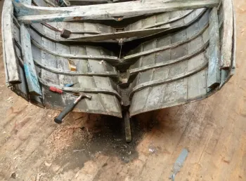 A boat undergoing repair