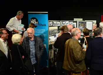 Guests enjoying the displays at the screening of 'The Family Way' , a film based on Bill Naughton's play 'All in Good Time'. 