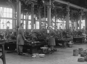 Women working in a factory in Small Heath, Birmingham