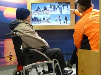Visitors exploring The Centre @ Hengistbury Head