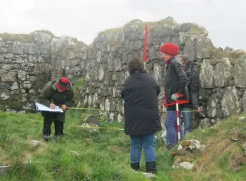 Participants measuring an archaeological sie