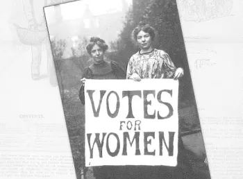 Suffragettes holding up a placard