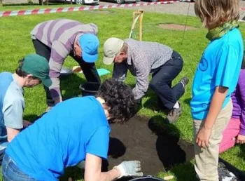 School children taking part in the Swaledale Big Dig