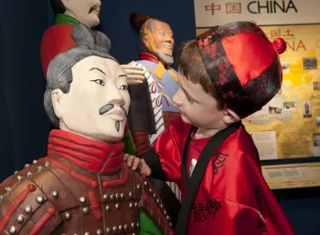 A young boy visits the Oriental Museum, Durham