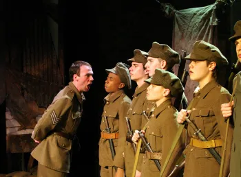 Re-enactment of a senior officer shouting at First World War soldiers