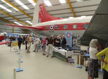 Visitors and an aircraft at Newark Air Museum South Field Site Display Hall