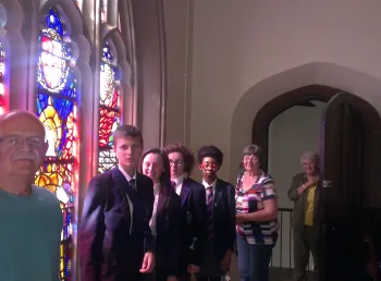 Friends of Stoke Minster with the newly restored First World War memorial window