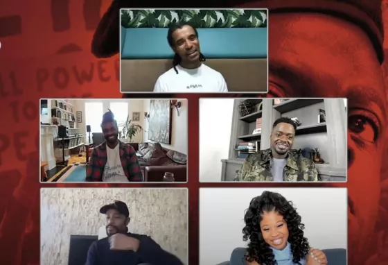 Hip hop artist and writer Akala talks to Shaka King, LaKeith Stanfield, Daniel Kaluuya and Dominique Fishback about their new film Judas and the Black Messiah BFI at Home Cast & Director Q&A – Judas and the Black Messiah. © British Film Institute