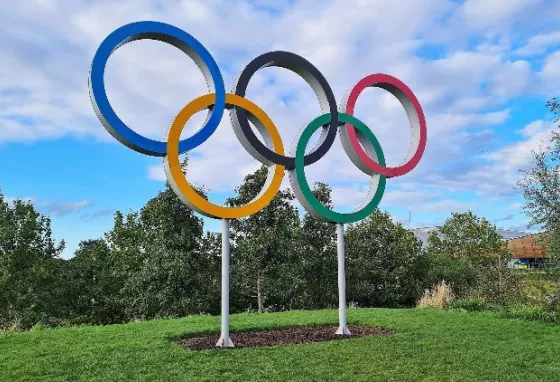 Preserving and sharing the memories of London 2012 Olympics volunteers An outdoors sculpture of five coloured rings