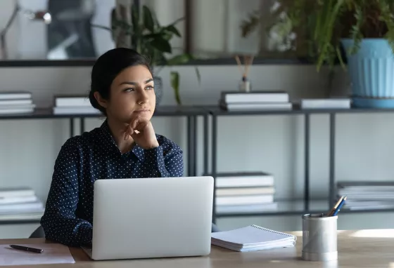 title Young woman with computer