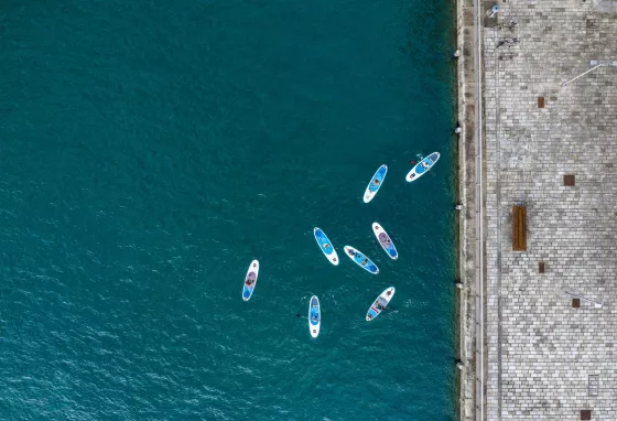 Paddleboarders in Royal William Yard, Plymouth Paddleboarders in Royal William Yard, Plymouth