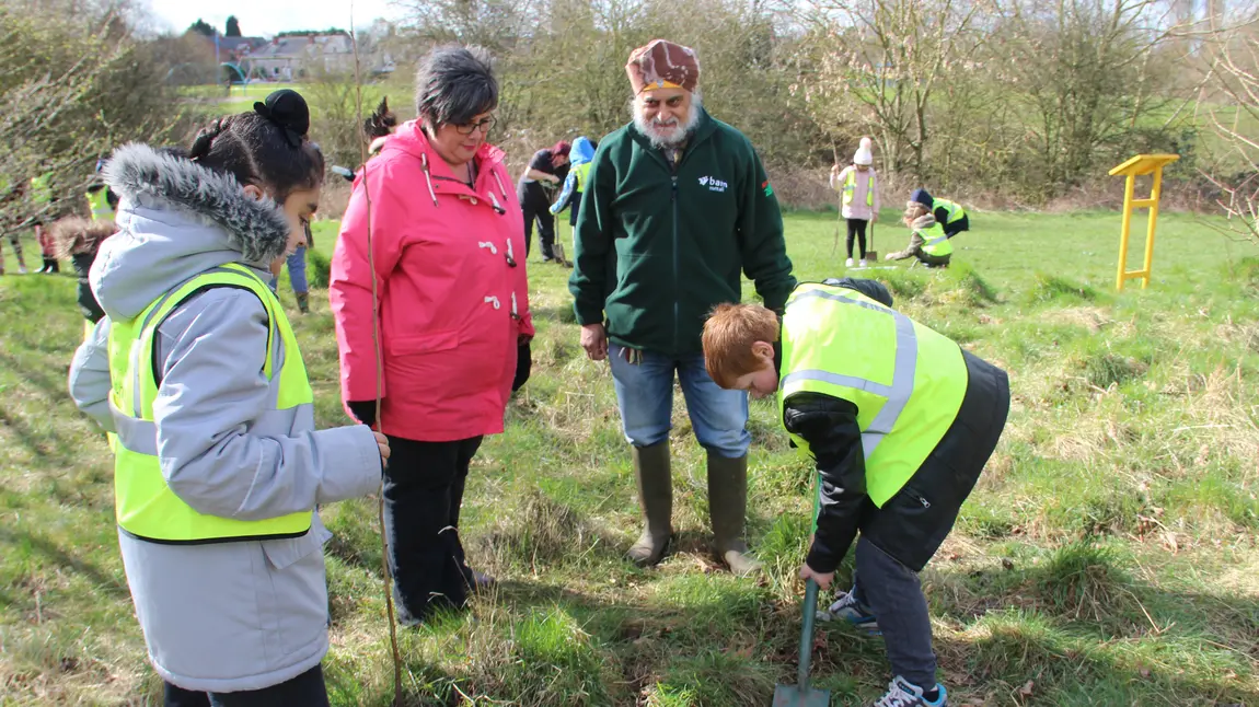 Volunteers planting a tree