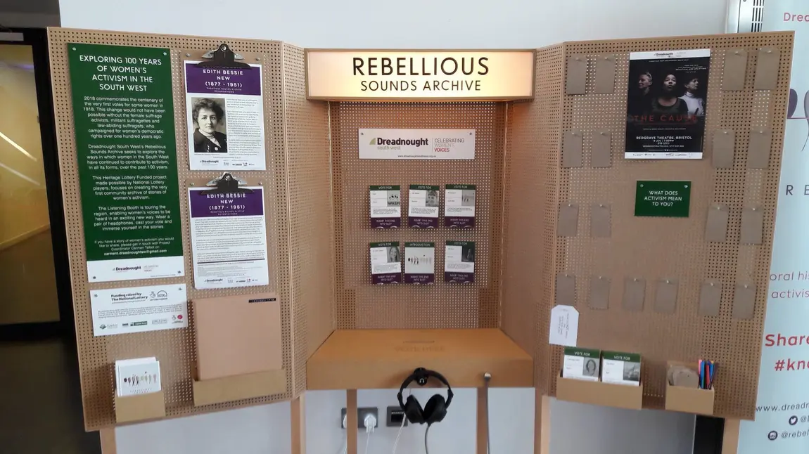 Display with headphones to access the Rebellious Sound Archive