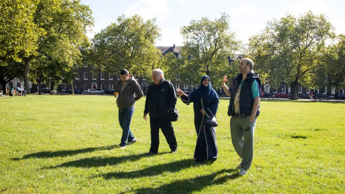 People walking in a park