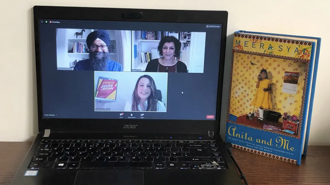 Book club speakers on laptop screen