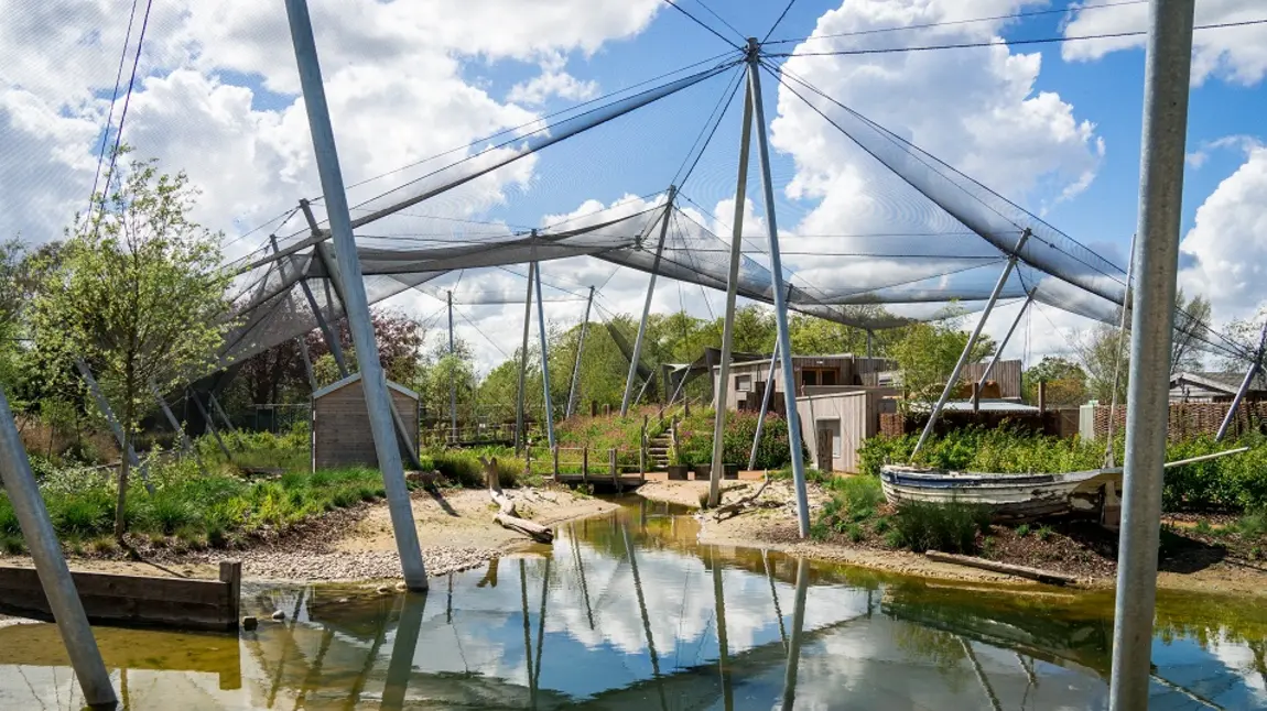 Large aviary with netting at Slimbridge Wetland Centre 