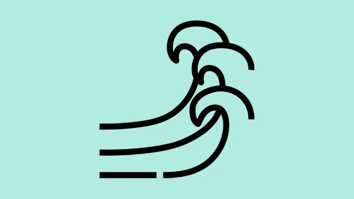 a black icon depicting ocean waves