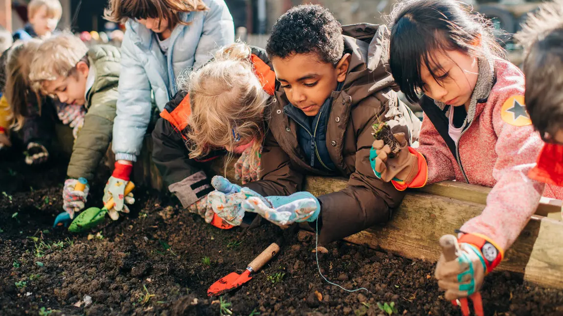 Children interacting with nature at Big City Butterfly