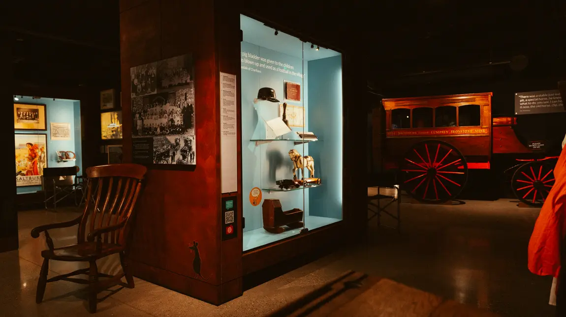 The museum gallery at Land of Iron with archive objects on display