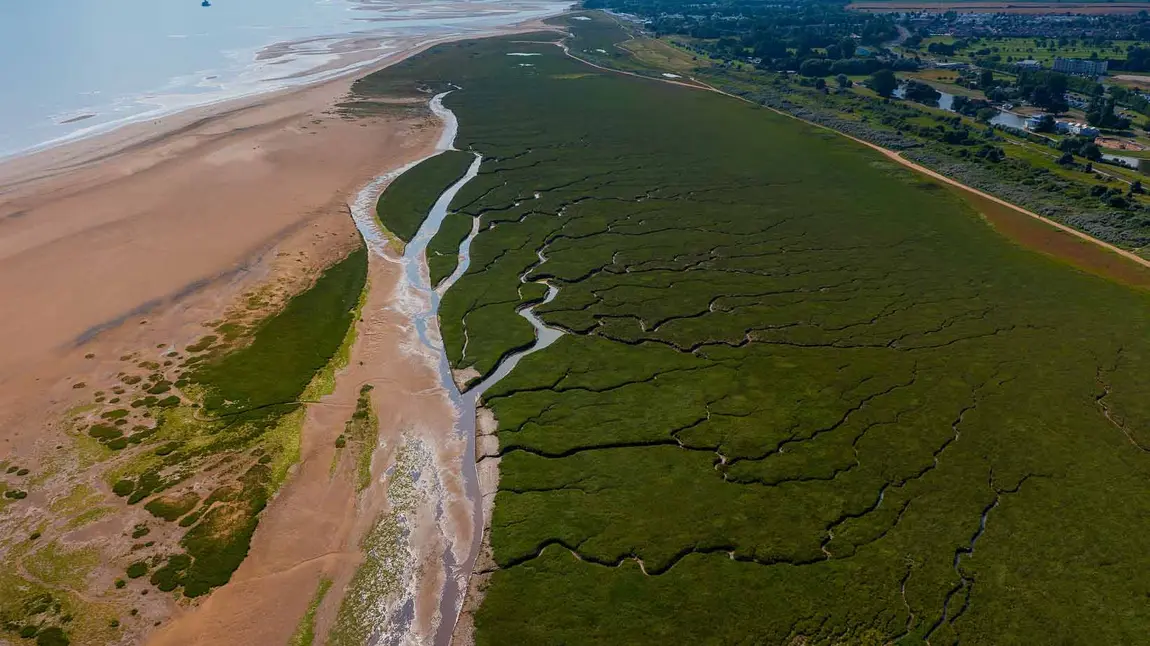 Looking over salt marsh on Cleethorpes coast.
