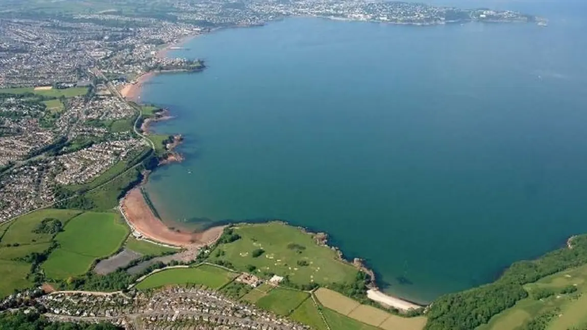 Aerial view of Torbay. Birds eye view of Torbay coastline and landscape