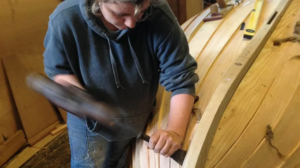 Changing Lives: Anchors aweigh for Blyth Tall Ship apprentices Melissa caulking boat, 'Little Willy'