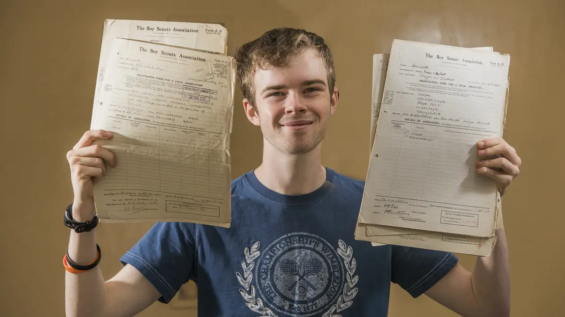 Morgan Taylor with First World War documents Morgan Taylor with First World War documents