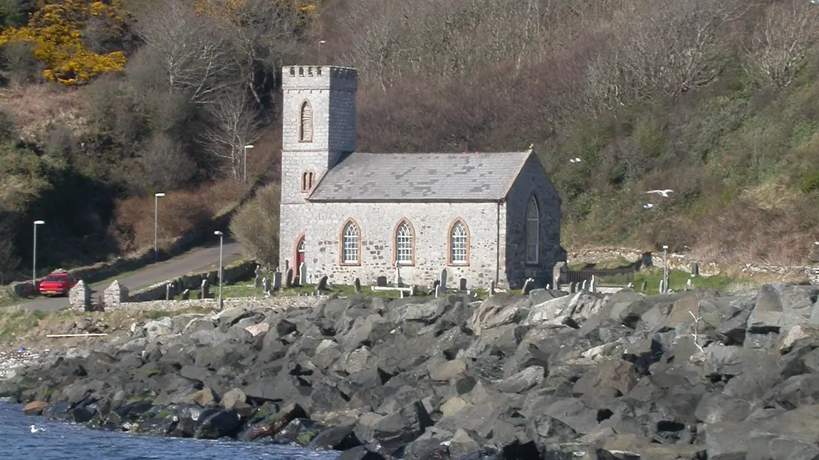 St Thomas Church Rathlin Island viewed from the sea