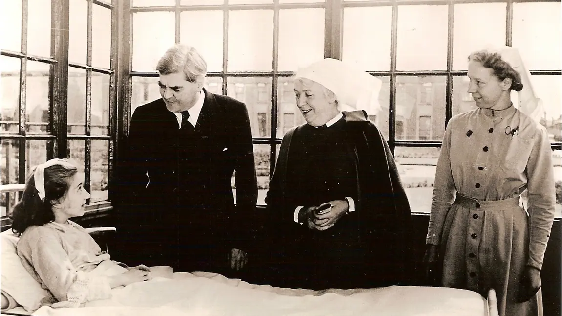 Aneurin Bevan, Minister of Health, on the first day of the NHS, at Park Hospital, Davyhulme
