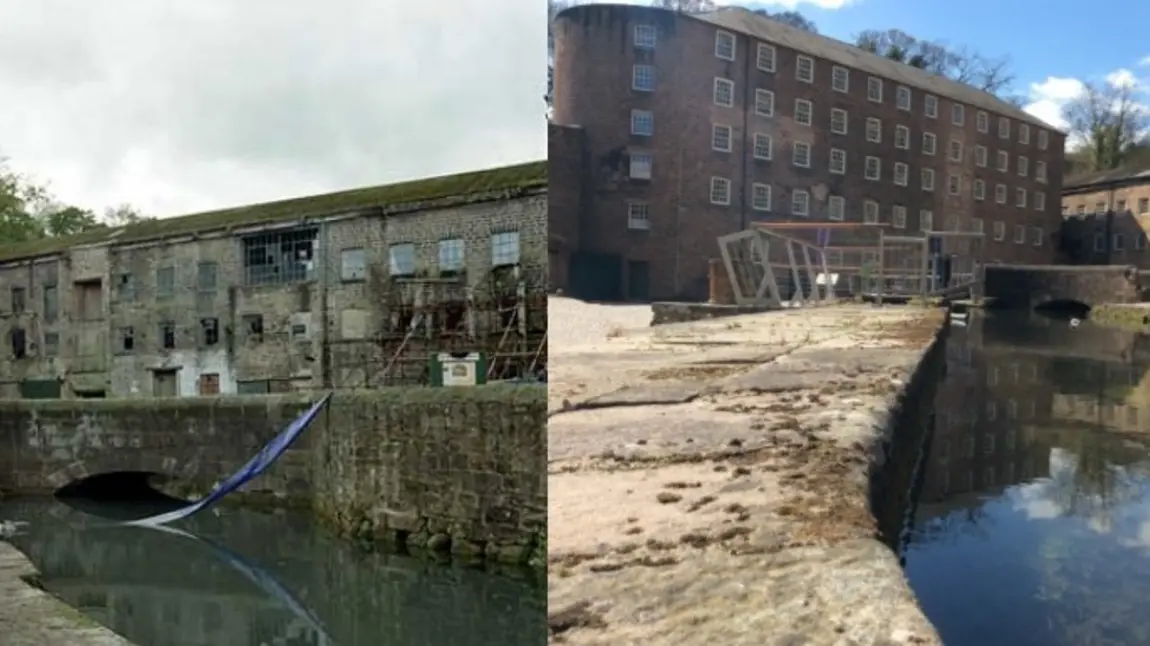 Before and after photo of Cromford Mills Before and after photo of Cromford Mills