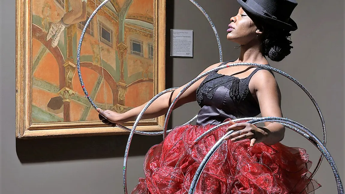 New exhibitions launch in Sheffield to celebrate 250 years of circus Photograph of Blaze Tarsha in front of Degas NG4121. The National Gallery, London
