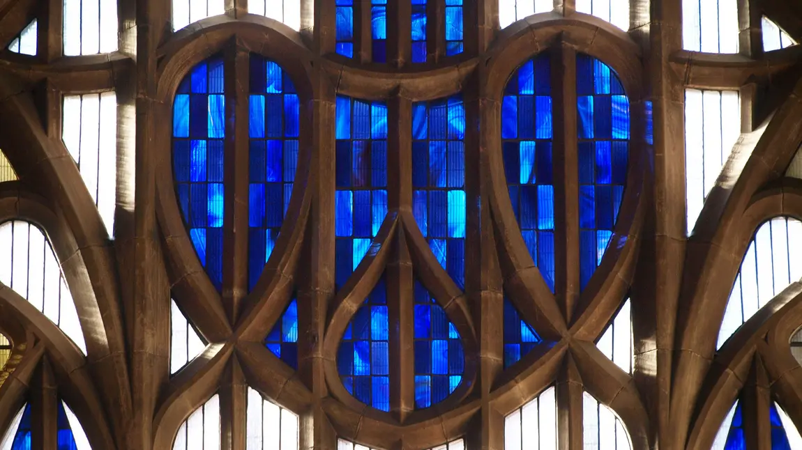 Celebrating 150 years of Charles Rennie Mackintosh in Glasgow The Blue Heart Window at Queens Cross Church