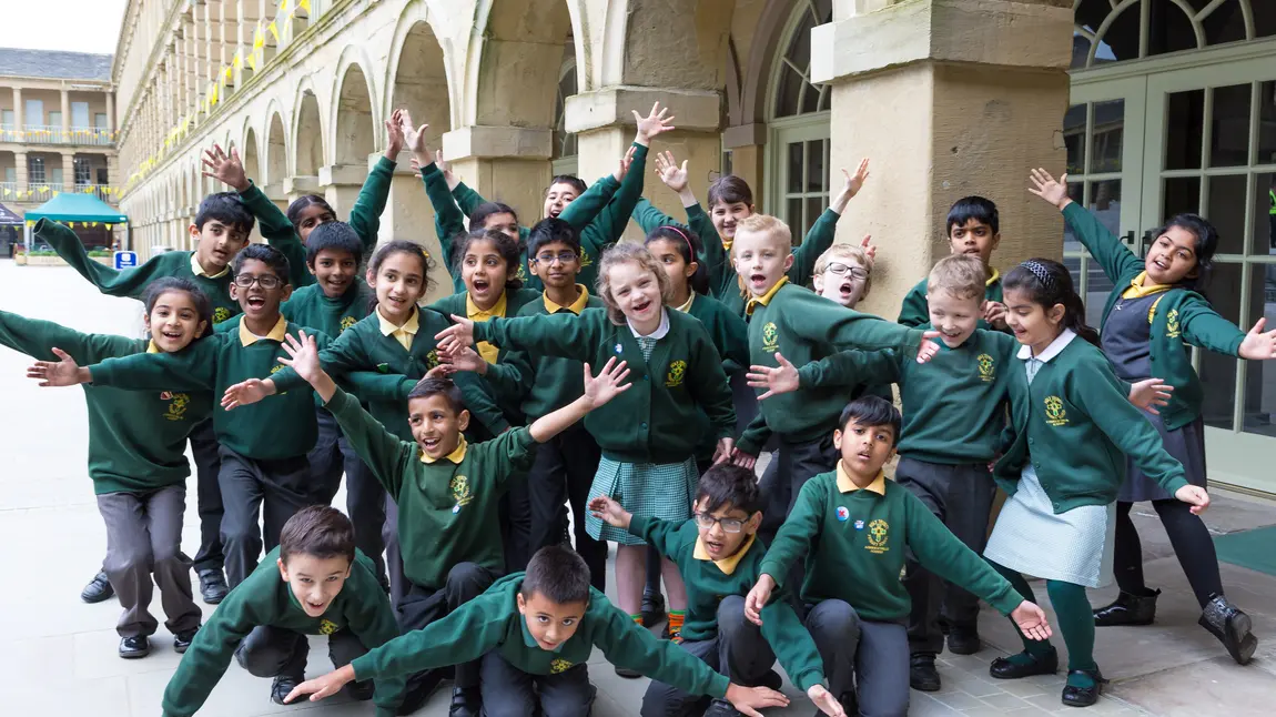 Photograph of children who will be taking part in The Big Sing, The Piece Hall, Halifax