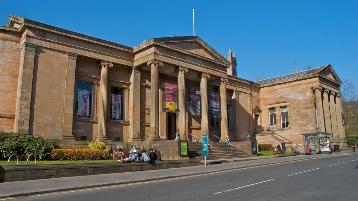 Exterior of Paisley Museum, an impressive stone building