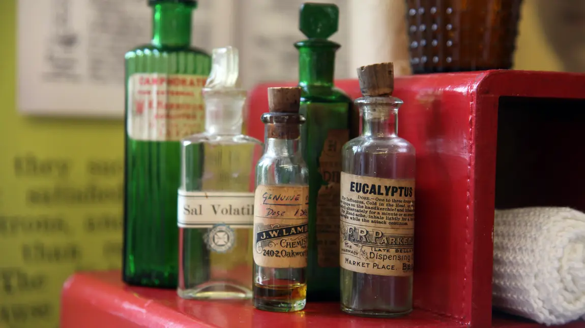 Glass medicine bottles from the Heritage Day Exhibition in Northallerton in March 2016