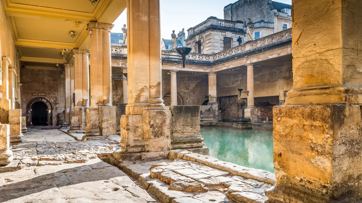 The columns around Roman Baths' Great Bath The columns around Roman Baths' Great Bath