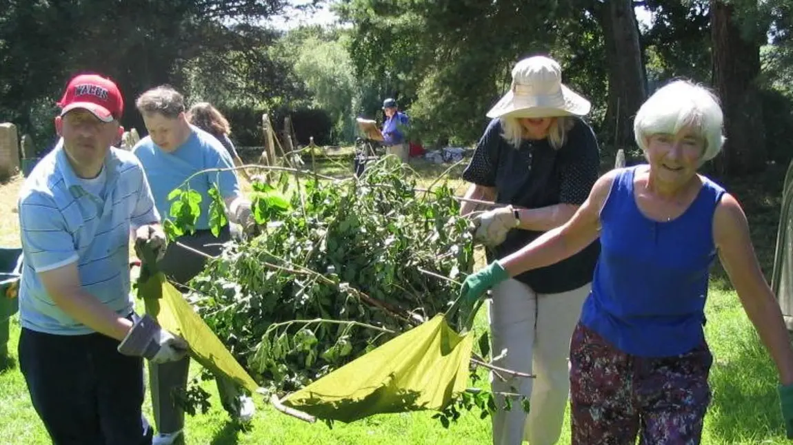 Volunteers in Hatfield churchyard, Herefordshire, Caring for God's Acre Volunteers in Hatfield churchyard, Herefordshire, Caring for God's Acre