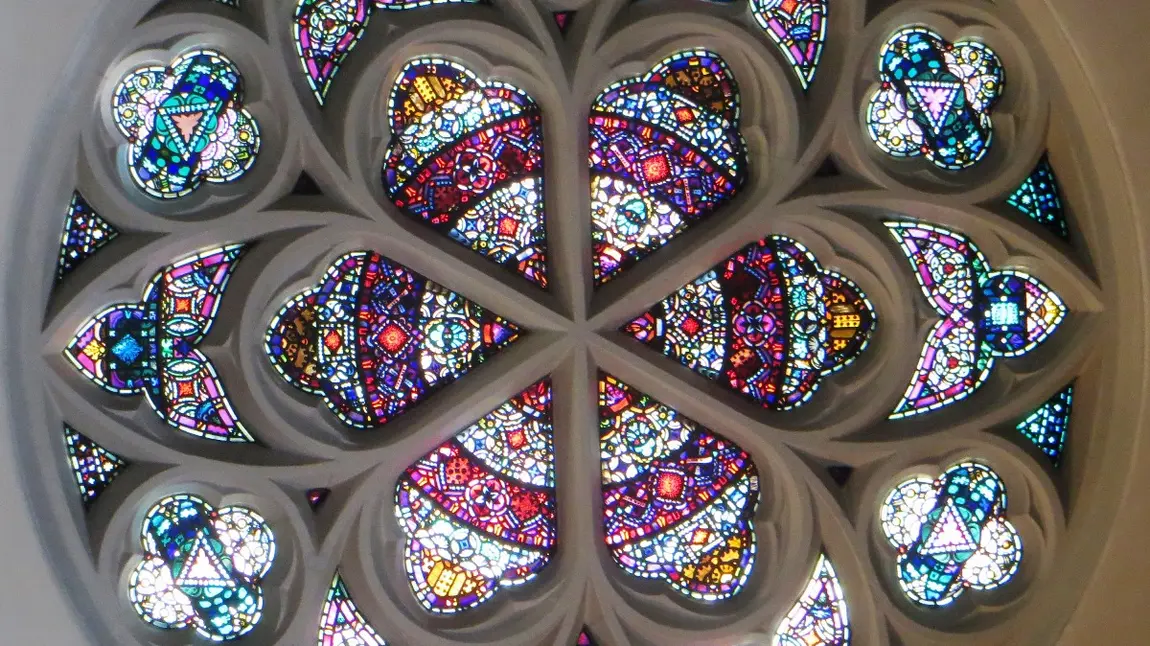 Duncairn Centre for Culture & Arts – one year on The rose window inside the Duncairn Centre